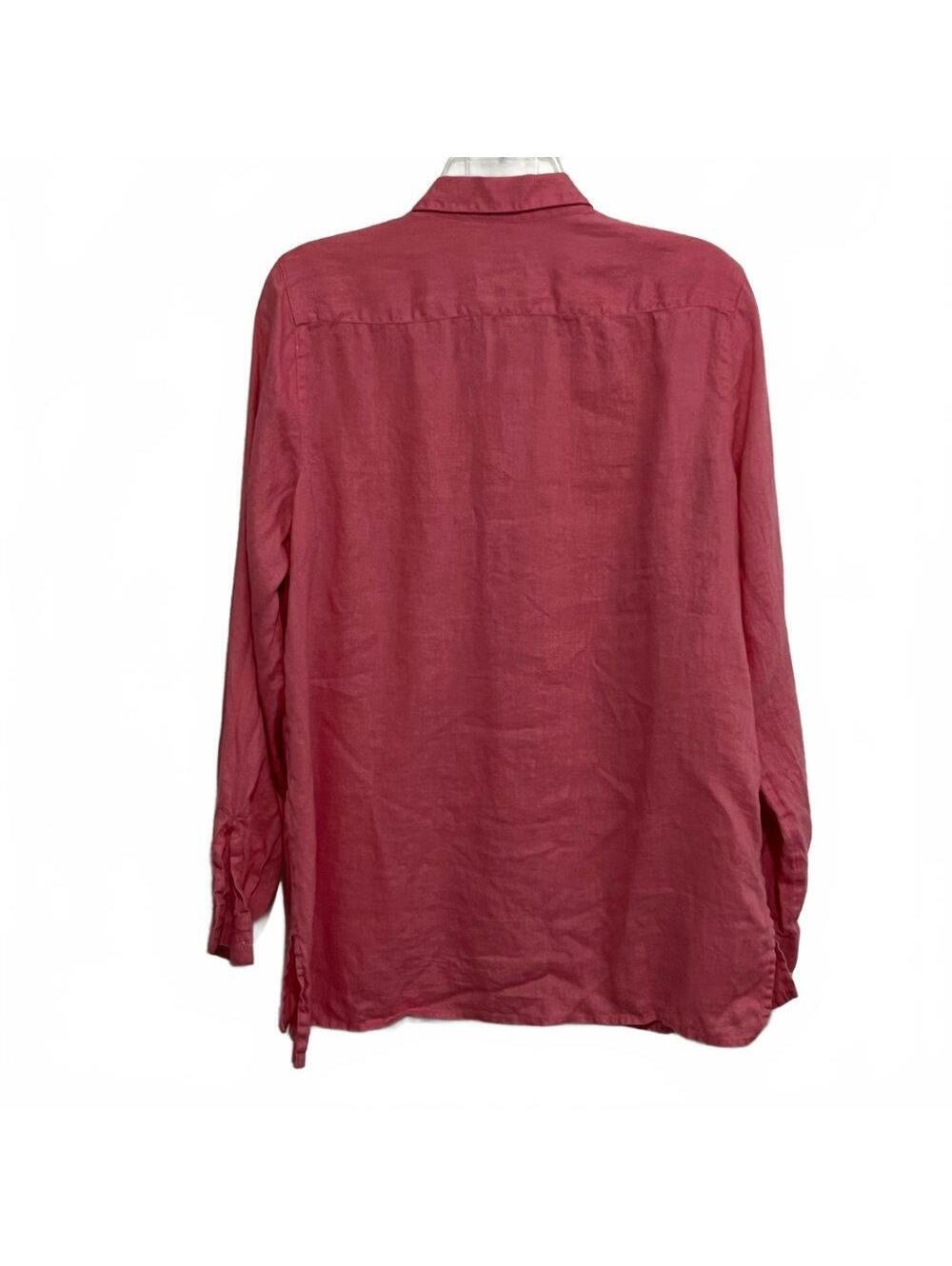 J Jill Linen Pink Essential Button Down Oversized Tunic Split Hem Top M - Picture 9 of 10